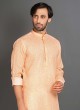 Cotton Silk Kurta Pajama In Light Orange Color